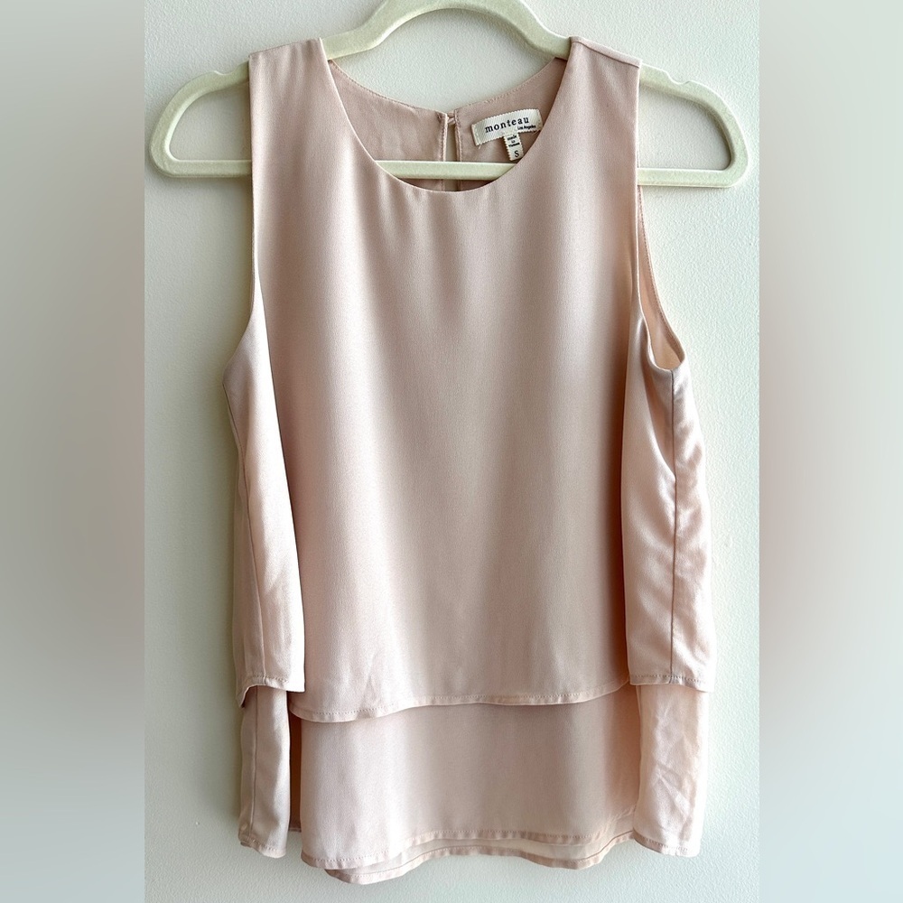 Monteau Women’s Blush Pink Layered Basic Tank Top, Size Small